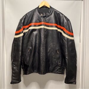 Nexgen Leather Reversible Motorcycle Jacket Black Orange White Stripes Mens 3XL
